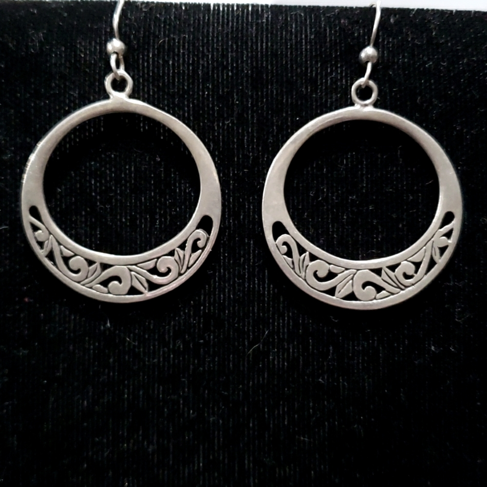 Pewter Loop Earrings With Vines Design - image 1